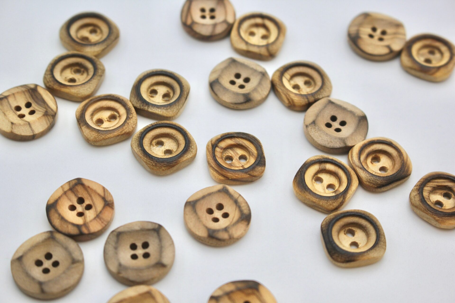 Carved Wooden Buttons with Burnished Finish in Square or Round - 15mm ...
