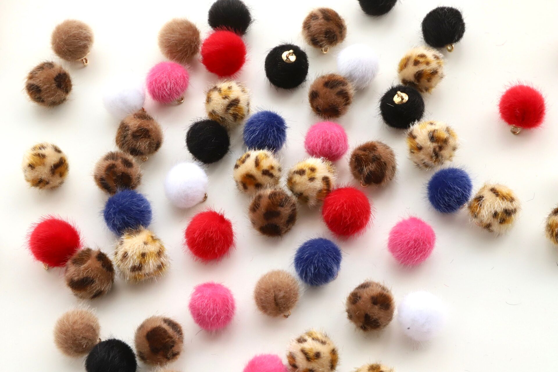 Furry Pom Pom Buttons with Golden Metal Shank Back - 14mm - Lots of Colours!