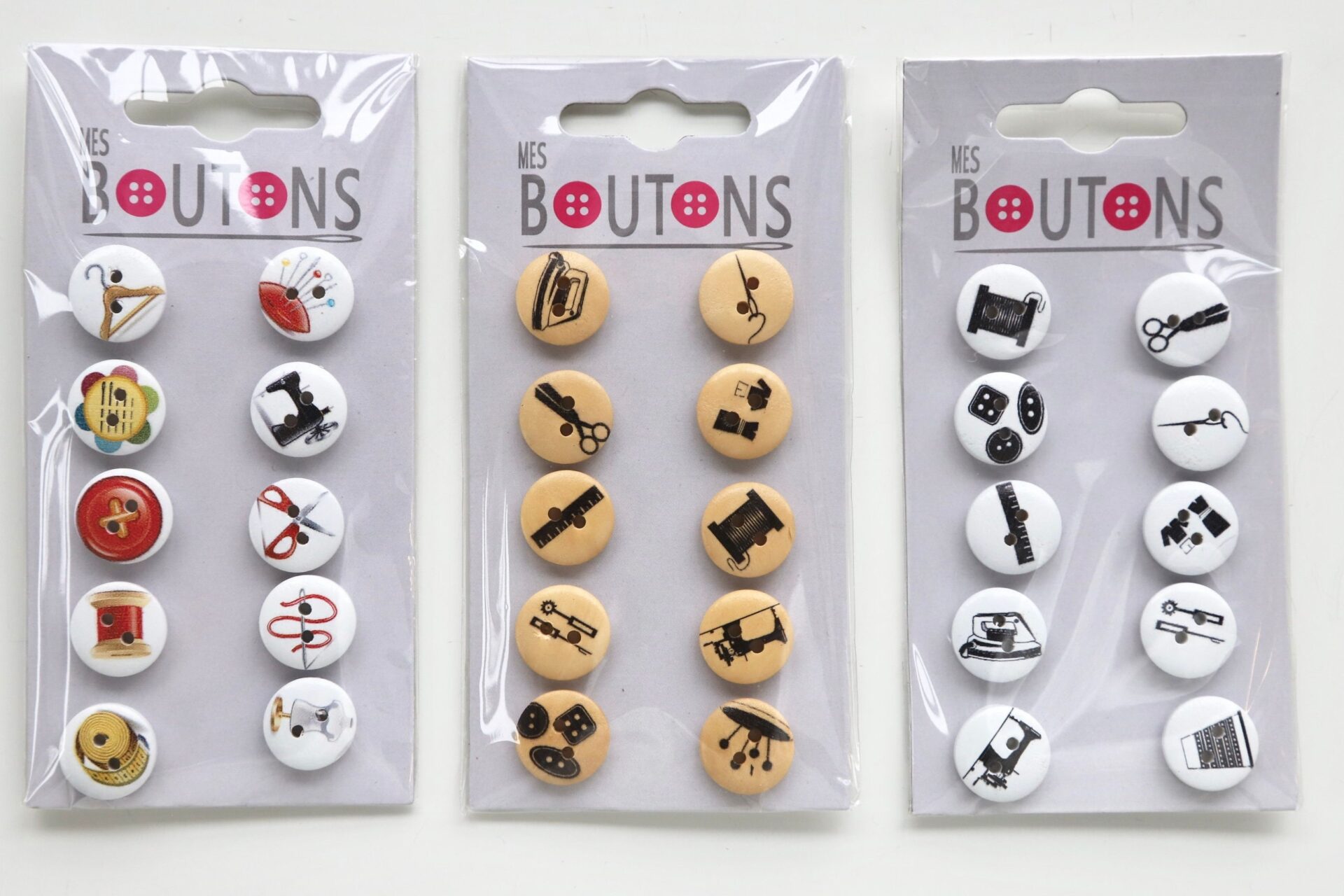 Set of 10 Sewing Themed Novelty Wooden Buttons 15mm Dot To Dot Studio