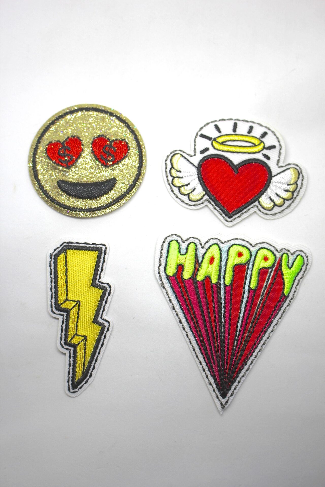 Lightning Bolt, Angel Heart, Emoji Face, Happy Patches - Dot To Dot Studio