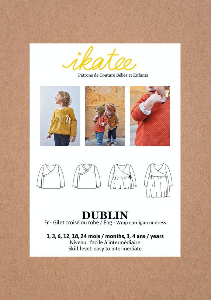 Ikatee Children's Sewing Patterns Dublin Wrap Cardigan or Dress Paper Pattern Dot To Dot