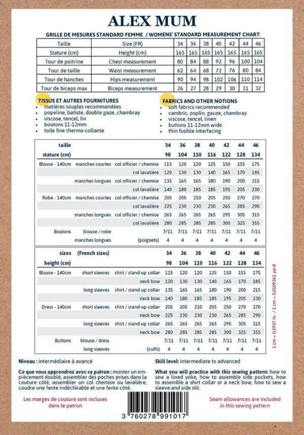 Ikatee Sewing Patterns Alex Mum Blouse or Dress Paper