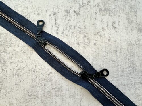 Double Slider Bag Zip - 22 inches/55cm - Navy with Gunmetal