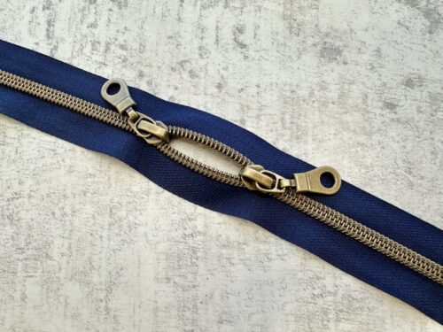 Double Slider Bag Zip - 22 inches/55cm - Navy with Bronze