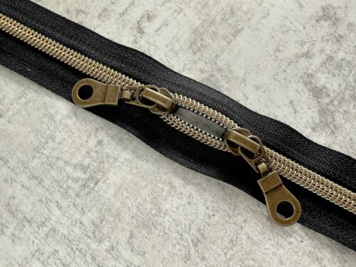 Double Slider Bag Zip - 22 inches/55cm - Black with Bronze