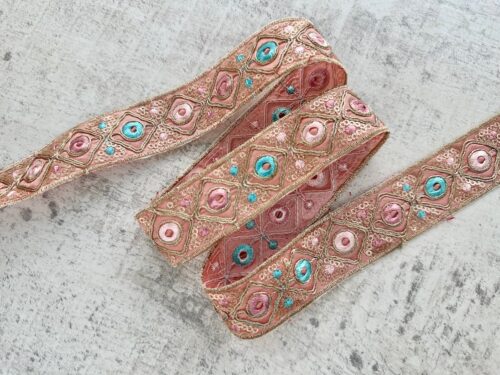 Sequin Embroidered Trim - Pink