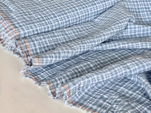 100% Cotton Seersucker - Light Blue Check