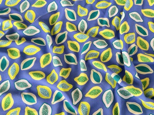 100% Viscose - Papayas on Blue